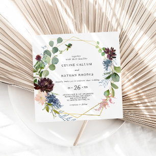 Geometric Burgundy Blumen und Grüne Hochzeit Einladung