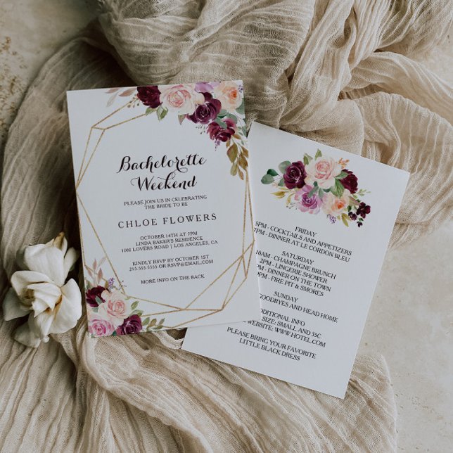 Geometric Burgundy Floral Bachelorette Weekend Einladung (Von Creator hochgeladen)