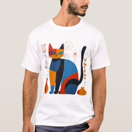 Geometric Cat T-Shirt - Stylish Artistic Design fo