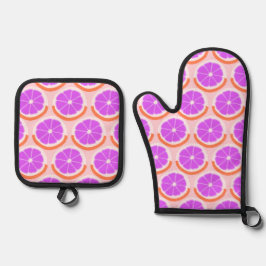 Geometric Citrus Fruit Slice Pink Lemonade Ofenhandschuh & Topflappen-Set