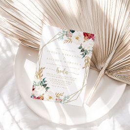 Geometric Classic Gold Floral Spanish Wedding Einladung