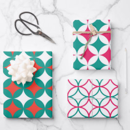 Geometric Classic Red Green White Christmas Geschenkpapier Set