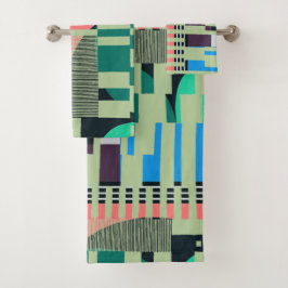 Geometric Color‑Blocked Motif Modern Badhandtuch Set