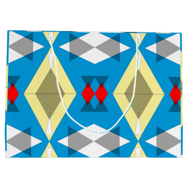 Geometric Convergence in Blue and Gold Große Geschenktüte (Rückseite)