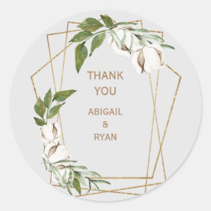 Geometric & Cotton Foliage Gray Wedding Vielen Dan Runder Aufkleber