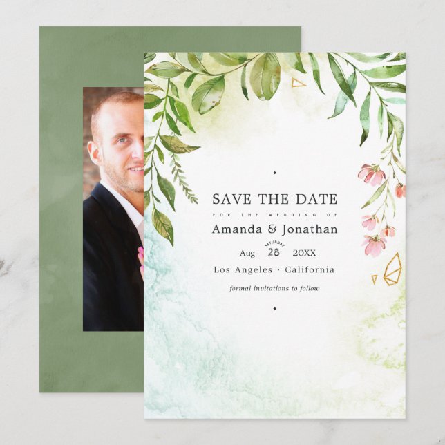Geometric Crystal Greenerenerary Garden Wedding Fo Save The Date (Vorne/Hinten)