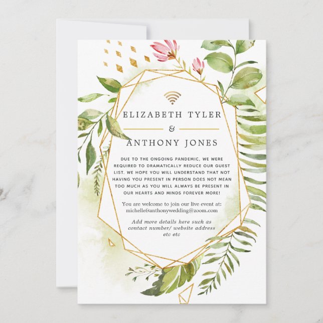 Geometric Crystal Greenerity Virtual Wedding Ankündigung (Vorderseite)