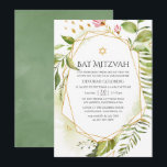 Geometric Crystal Greenery Bat Mitzvah Einladung<br><div class="desc">Trendy Fledermaus Mitzvah laden mit goldenem geometrischem Rahmen und Salbei grüne Aquarellwäsche Reverse entworfen,  um schnell und einfach auf Ihre Event-Spezifikationen angepasst werden.</div>