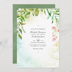 Geometric Crystal Greenery QR Code RSVP Wedding Einladung