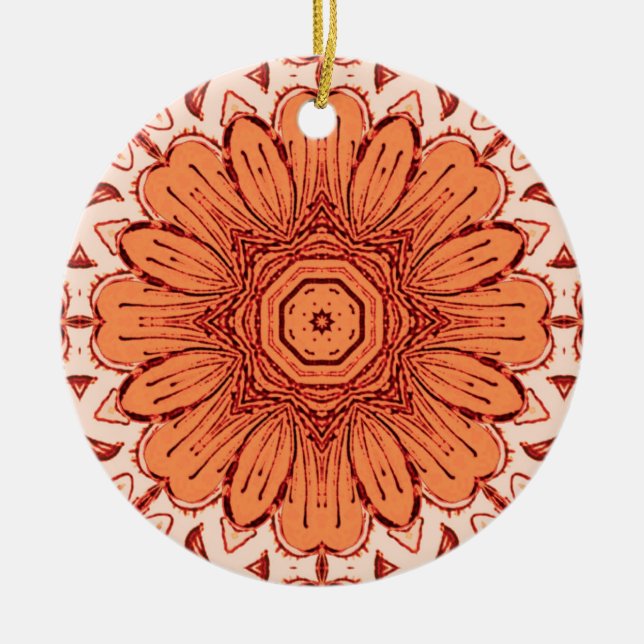 Geometric Daisy Muster in Mandarin Orange Cerami Keramik Ornament (Vorne)