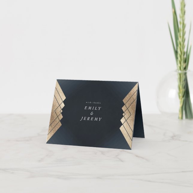 Geometric Dark Navy Gold Gatsby Wedding Dankeskarte (Vorderseite)