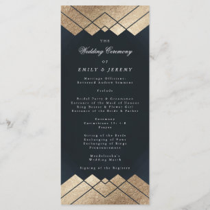 Geometric Dark Navy Gold Gatsby Wedding Programm