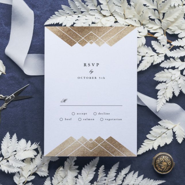 Geometric Dark Navy Gold Gatsby Wedding RSVP (Von Creator hochgeladen)