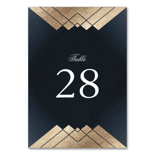 Geometric Dark Navy Gold Gatsby Wedding Tischnummer (Vorderseite)