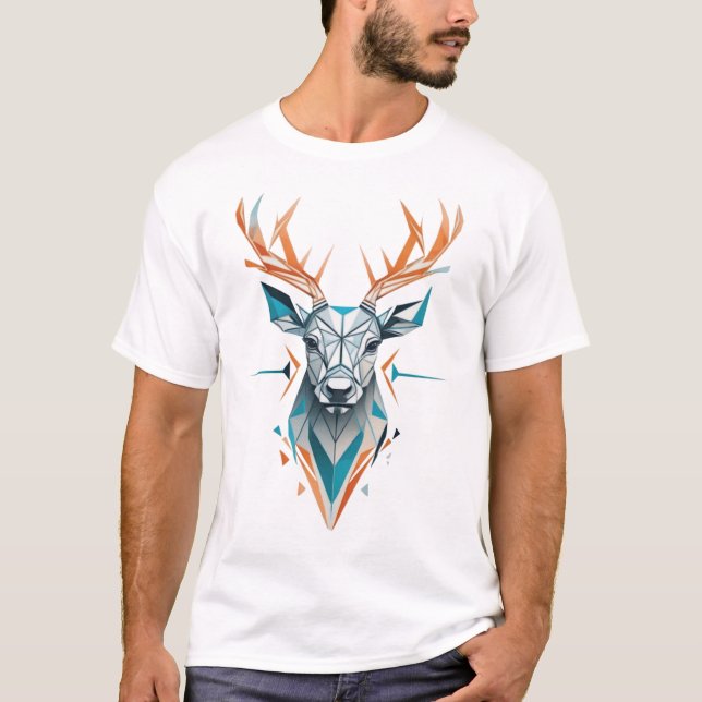 Geometric Deer Art T - Shirt | Moderne Wildfauna (Vorderseite)