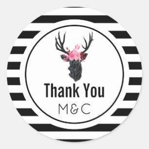 Geometric Deer Head mit floraler Krone Vielen Dank Runder Aufkleber