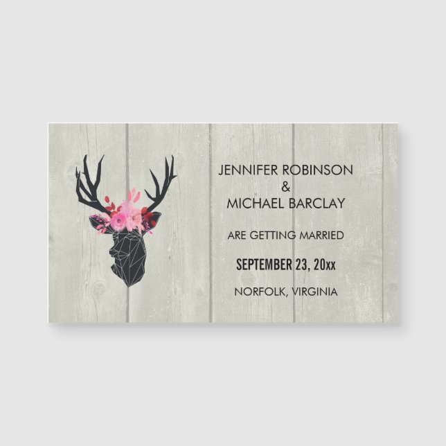 Geometric Deer Head mit FlorWedding Save the Date Magnetkarte (Vorderseite)