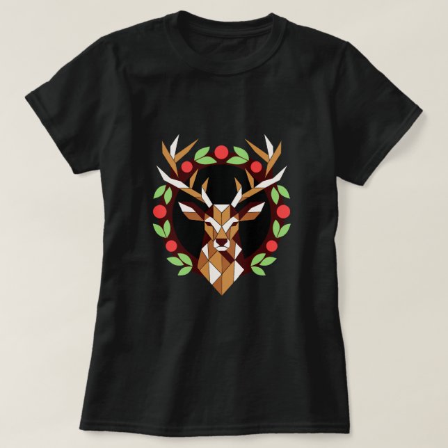 Geometric Deer Wreath Christmas Shirt (Design vorne)