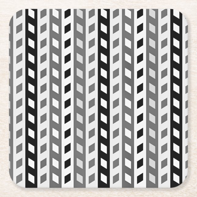 Geometric Design, gray, black, white, Rechteckiger Pappuntersetzer (Vorderseite)