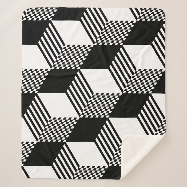 Geometric Diamond Black & White Sherpa Blanket Sherpadecke (Vorderseite)