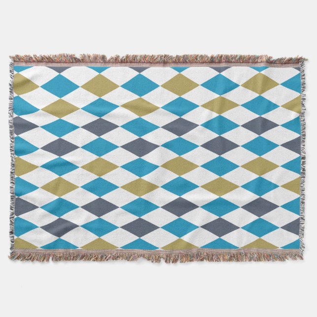 Geometric diamond Blue Green Modern Harlequin Decke (Vorderseite)