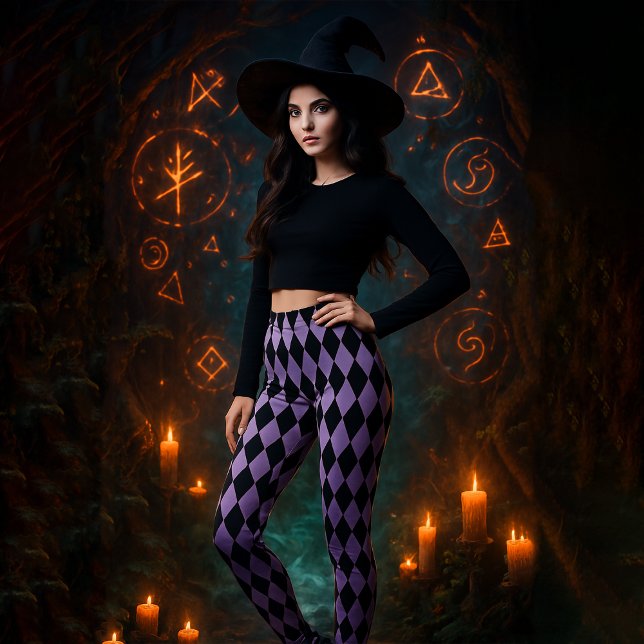 Geometric Diamond Gemustert Black Lila Halloween Leggings (Von Creator hochgeladen)