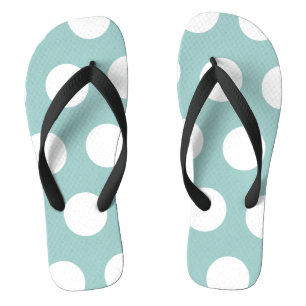 Geometric Eggshell Blue White Polka Dots Flip Flops