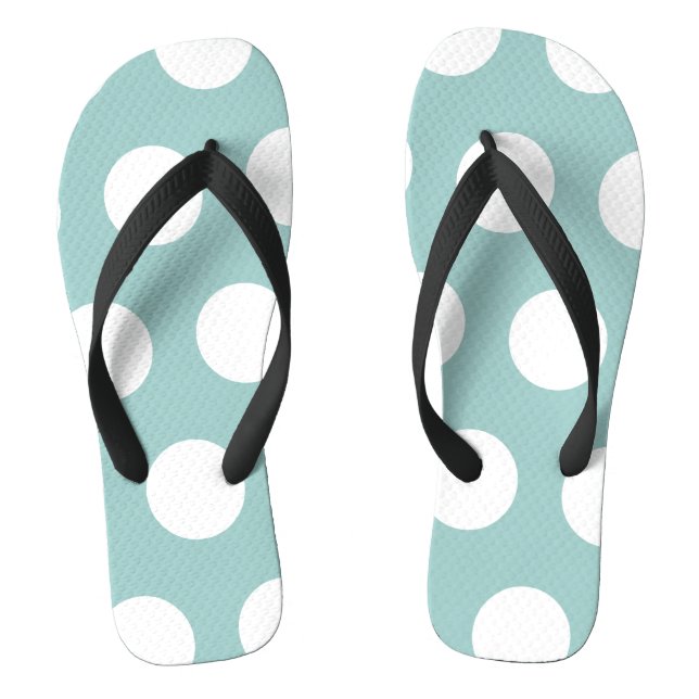 Geometric Eggshell Blue White Polka Dots Flip Flops (Fußbett)