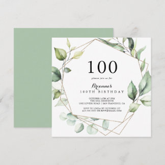 Geometric Elegant Gold Green 100. Geburtstagsparty Einladung