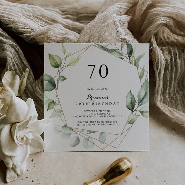 Geometric Elegant Gold Green 70. Geburtstagsparty Einladung (Von Creator hochgeladen)