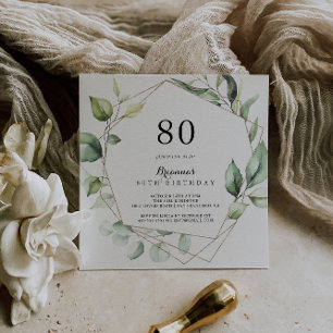 Geometric Elegant Gold Green 80. Geburtstagsparty Einladung