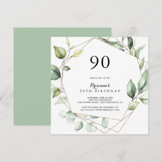 Geometric Elegant Gold Green 90. Geburtstagsparty Einladung
