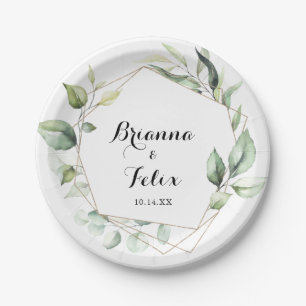 Geometric Elegant Gold Greenery Wedding Cake Pappteller