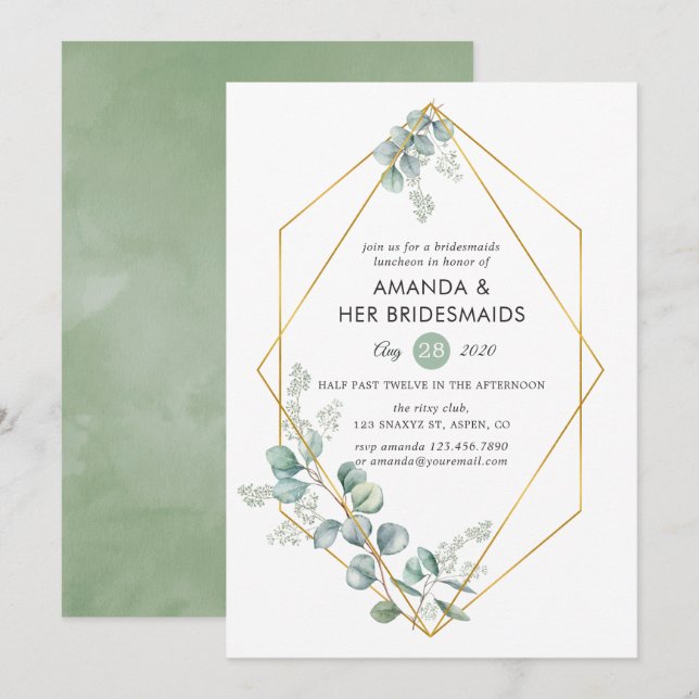 Geometric Eucalyptus Bridesmaids Luncheon Einladung (Vorne/Hinten)