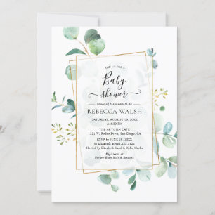 Geometric Eukalyptus Greeneral Neutral Baby Shower Einladung