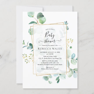 Geometric Eukalyptus Greeneral Neutral Baby Shower Einladung