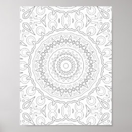 Geometric Floral Mandala Coloring Design Poster