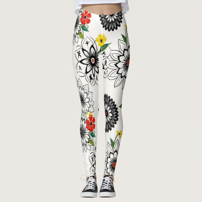 Geometric Floral Mandalas Seamless Pattern Leggings (Vorderseite)