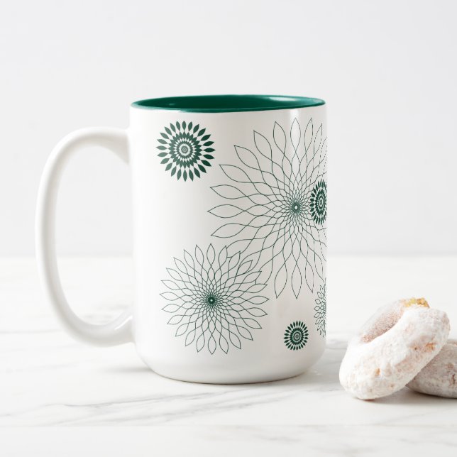 Geometric Flower〜グリーン〜 Zweifarbige Tasse (Mit Donut)