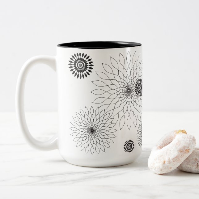 Geometric Flower〜ブラック〜 Zweifarbige Tasse (Mit Donut)
