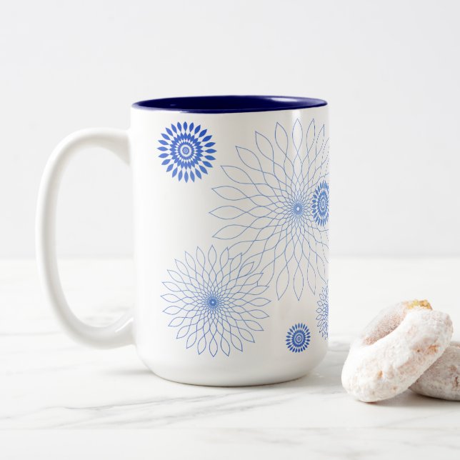 Geometric Flower〜ブルー〜 Zweifarbige Tasse (Mit Donut)