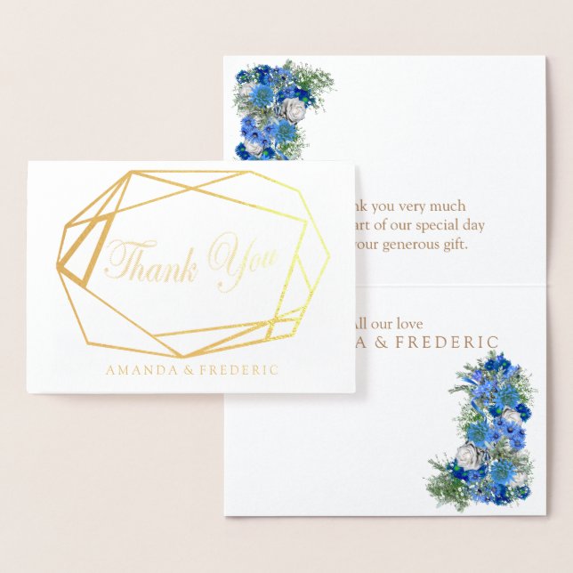 Geometric Foil Blue Blume DANK IHRER Hochzeitkarte Folienkarte (Anzeige)