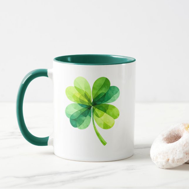 Geometric Four Leaf Clover St. Patrick's Day Mug Tasse (Mit Donut)