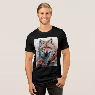 Geometric Fox with Red Forest Accents Tri-Blend Shirt