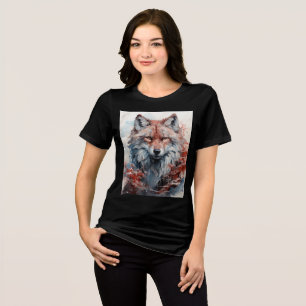 Geometric Fox with Red Forest Accents Tri-Blend Shirt