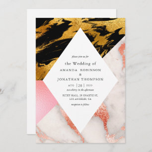 Geometric Glam Imitats Glitzer Marble Wedding Einladung