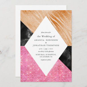 Geometric Glam Imitats Glitzer Marble Wedding Einladung