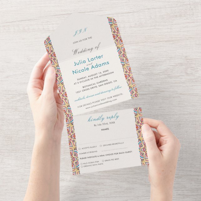 Geometric Glittering Metallic Luxury Wedding All In One Einladung (Abreißen)