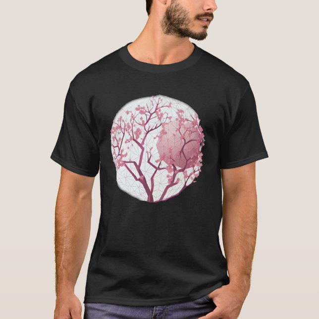 Geometric Globe with cherry blossom tree of life S T-Shirt (Vorderseite)
