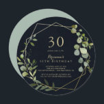 Geometric Gold Blue Green 30. Geburtstag Party Einladung<br><div class="desc">Diese geometrisch goldblaugrüne Party Einladung aus dem 30. Jubiläum eignet sich perfekt für eine moderne Geburtstagsfeier. Das Design besteht aus handbemalten,  grünen Blätter,  die in einem dunkelblauen Hintergrund gehalten sind und einen geometrischen Rahmen in Gold zieren.</div>